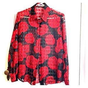 Black and Red Rose Vintage Sheer Blouse